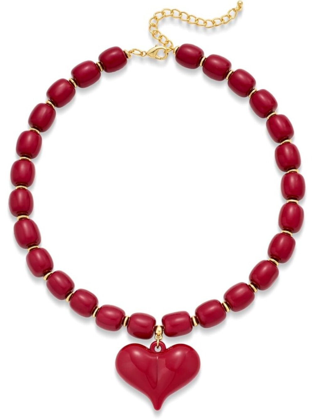 Women's Wine Red Acrylic Beaded Choker Necklace Chunky Heart Pendant Jewelry